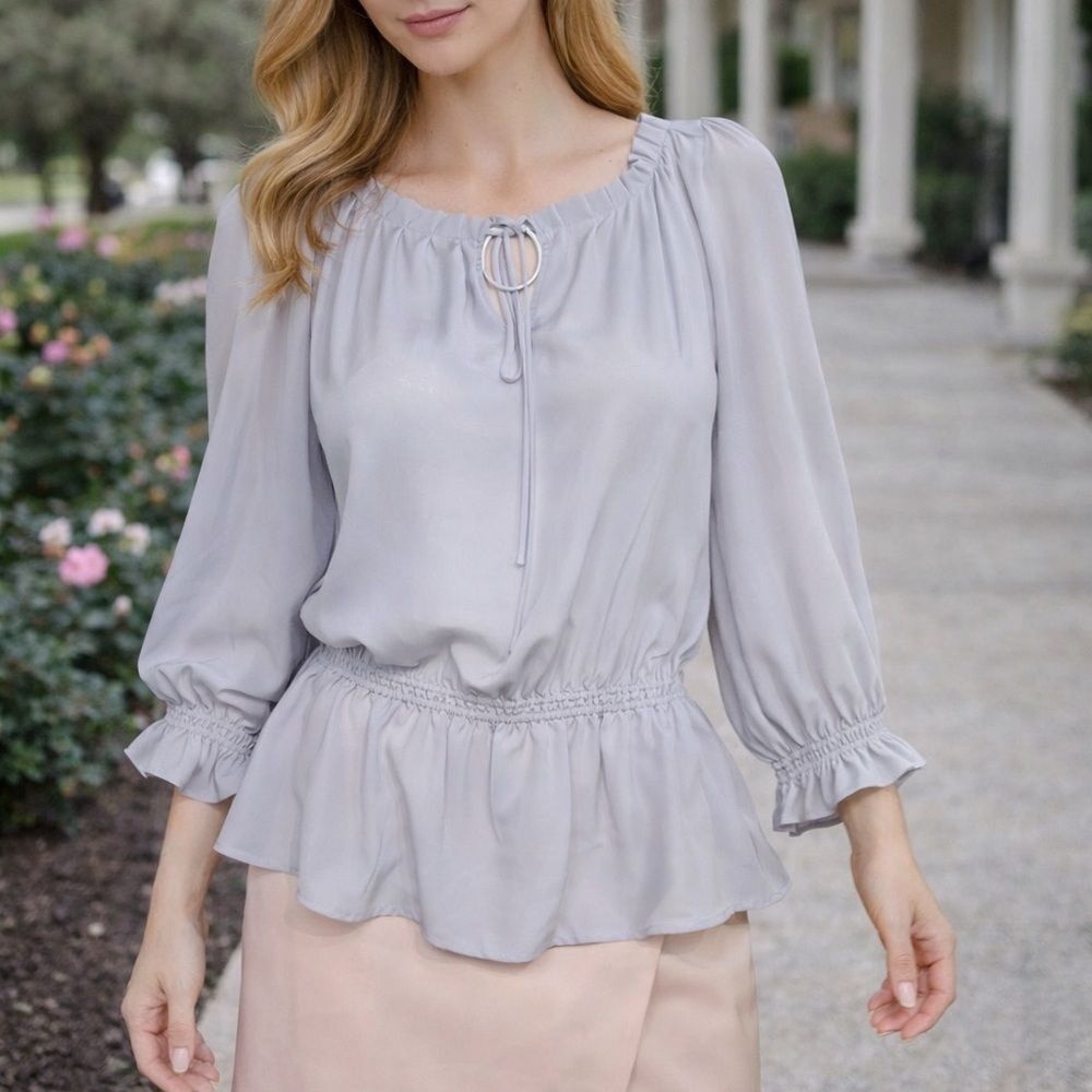 Jacob Soft Grey Peasant Style Light Blouse
